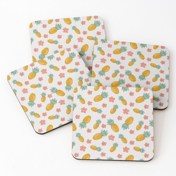 Item preview, pattern of pineapples and coral flowers on a light gray designed and sold by YuYuKoroleva.