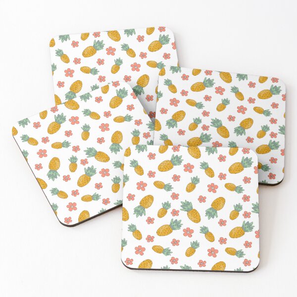 Item preview, pattern of pineapples and coral flowers on a white designed and sold by YuYuKoroleva.