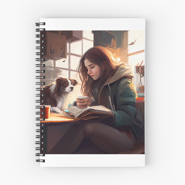 Item preview, Morning at a café with a book and a dog designed and sold by Krystmiks.