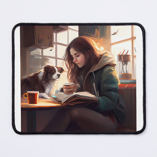 Item preview, Morning at a café with a book and a dog designed and sold by Krystmiks.