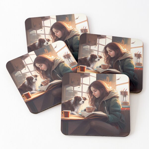 Item preview, Morning at a café with a book and a dog designed and sold by Krystmiks.