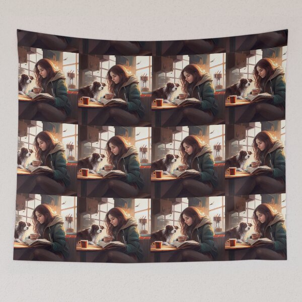 Item preview, Morning at a café with a book and a dog designed and sold by Krystmiks.