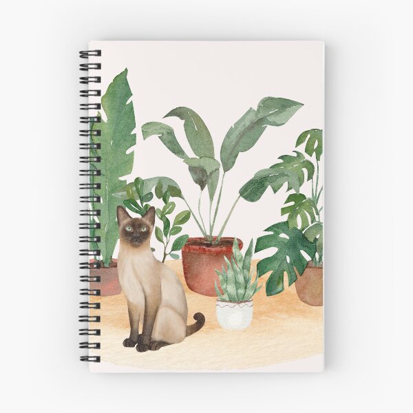 Item preview, Siamese Cat and Tropical Plants Watercolor Artwork designed and sold by BohemiWANDERS.