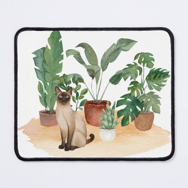 Item preview, Siamese Cat and Tropical Plants Watercolor Artwork designed and sold by BohemiWANDERS.