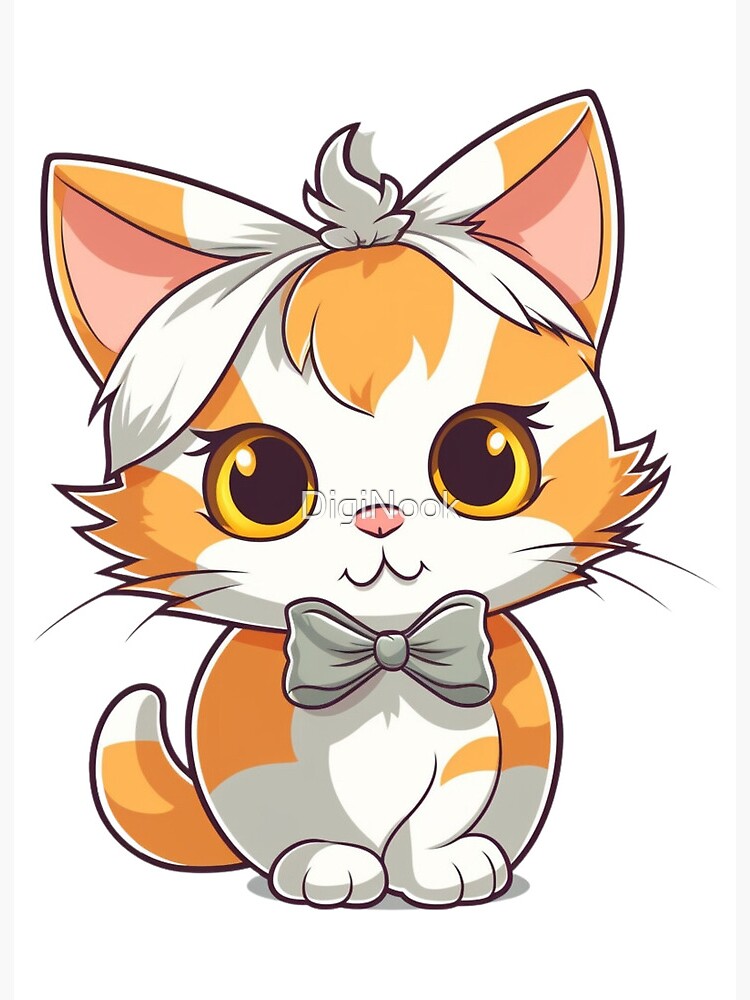 Fluffy Cat Kawaii: Charming Expression Playful Soft Adorable Anime Feline  Whimsical | Art Board Print