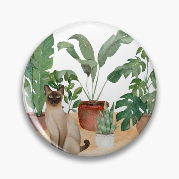 Item preview, Siamese Cat and Tropical Plants Watercolor Artwork designed and sold by BohemiWANDERS.