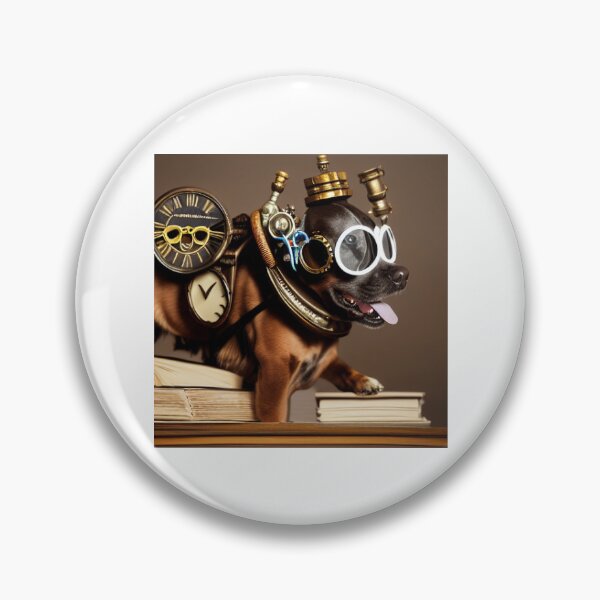 Item preview, Steampunk dog wearing glasses with a clock sitting  on books designed and sold by RemieJames.