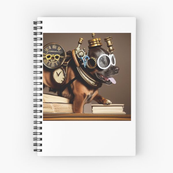 Item preview, Steampunk dog wearing glasses with a clock sitting  on books designed and sold by RemieJames.