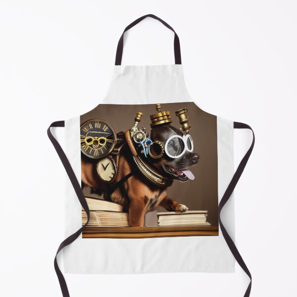 Item preview, Steampunk dog wearing glasses with a clock sitting  on books designed and sold by RemieJames.