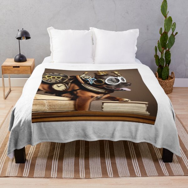 Item preview, Steampunk dog wearing glasses with a clock sitting  on books designed and sold by RemieJames.