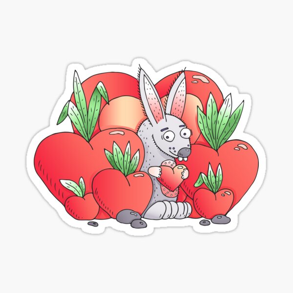 Unique hand drawn Valentine's funny bunny Sticker