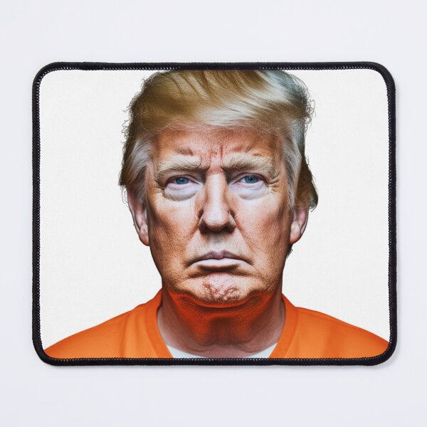 Item preview, Donald Trump’s mugshot in an orange jumpsuit. full color hyper realistic photo with High definition detail, over head fluorescent lighting, white background designed and sold by OnlyShowers.