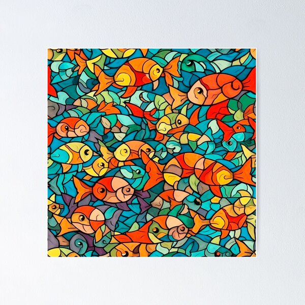 Fish Tapestry Stained Glass Geometric Print Wall Hanging Decor