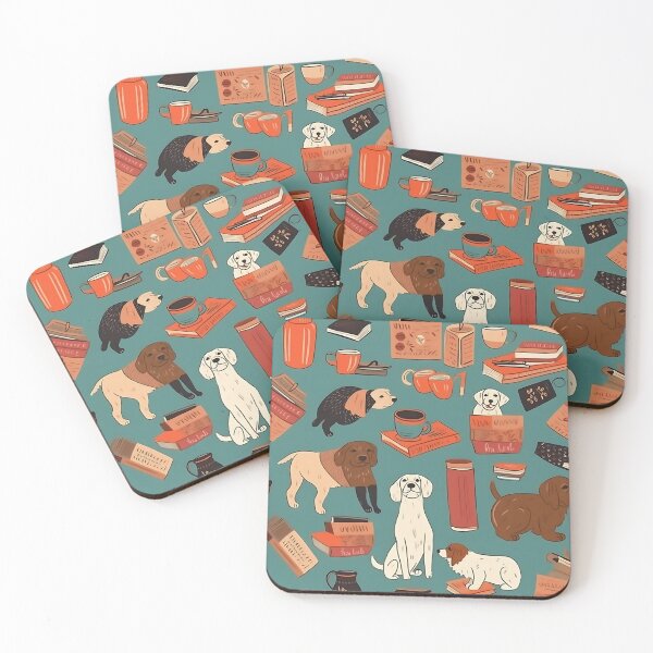 Item preview, Books And Coffee And Dogs And Social Justice. Cartoon pattern designed and sold by TheInspiredAI.