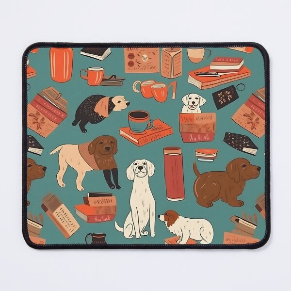 Item preview, Books And Coffee And Dogs And Social Justice. Cartoon pattern designed and sold by TheInspiredAI.