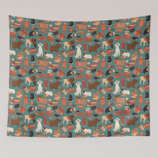 Item preview, Books And Coffee And Dogs And Social Justice. Cartoon pattern designed and sold by TheInspiredAI.