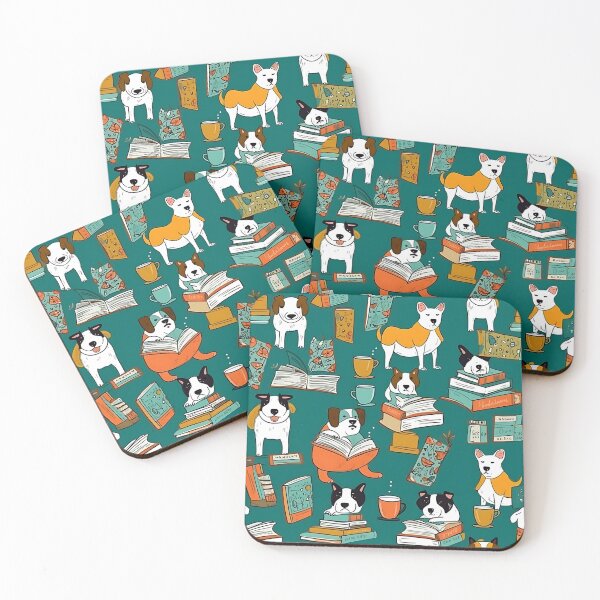 Item preview, Books And Coffee And Dogs And Social Justice. Cartoon pattern designed and sold by TheInspiredAI.