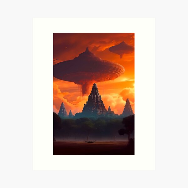 Item preview, UFOs Over Angkor Wat designed and sold by ThePrintiverse.