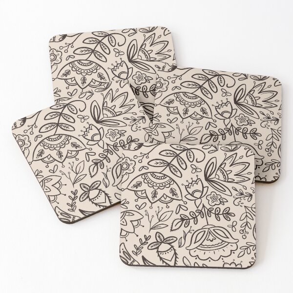 Item preview, Folk art botanical pattern designed and sold by scrambledpegs.