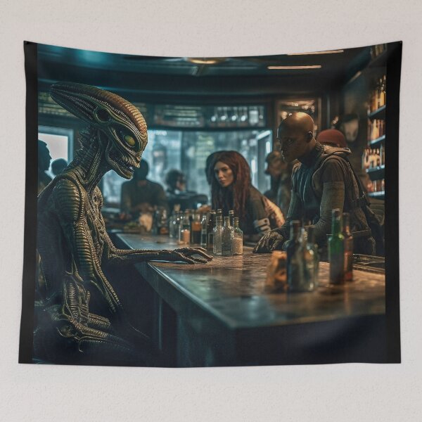 Aperçu de l'œuvre Extraterrestre au Cyberpunk Bar - Art numérique SciFi créée et vendue par CreationP.