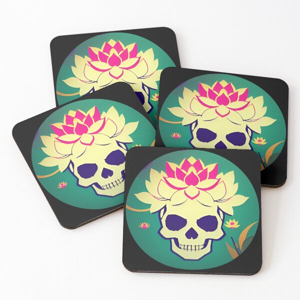 Item preview, Lotus Skull - flower skull - yoga skull lotus blossom - green/pink designed and sold by McCallnWaldo.