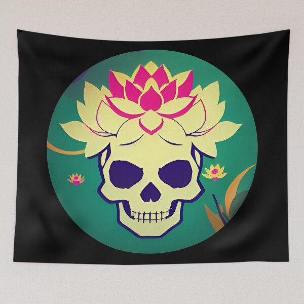 Item preview, Lotus Skull - flower skull - yoga skull lotus blossom - green/pink designed and sold by McCallnWaldo.