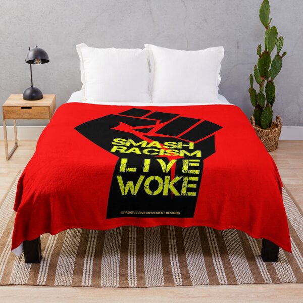 Aperçu de l'œuvre PMD00807 Progressive Movement Designs Live Woke Smash Racism Le design du poing de protestation noir montre que vous êtes éveillé et que vous soutenez les objectifs progressistes des démocrates, des indépendants et des partisans de Bernie Sanders créée et vendue par ProgressiveLeft.