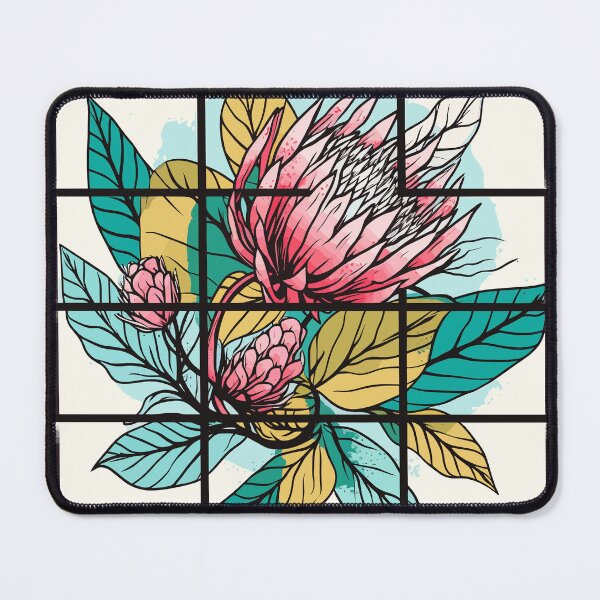 Item preview, Bold Black and White Proteas in Colorful Cartoon Style Grid designed and sold by TopArtsy.