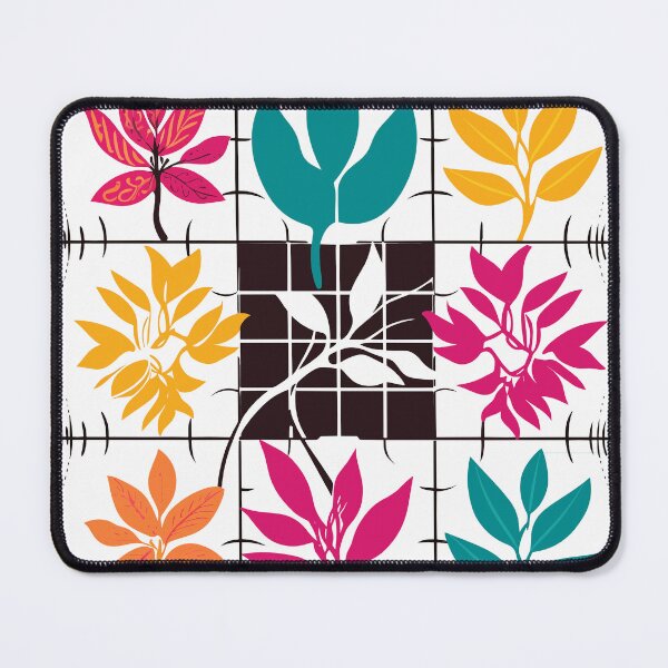 Item preview, Symmetrical Grid of Colored Leaves and Flowers designed and sold by TopArtsy.