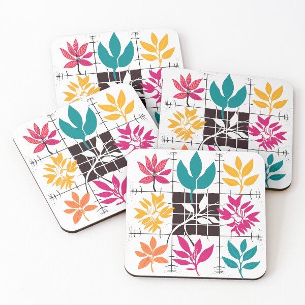 Item preview, Symmetrical Grid of Colored Leaves and Flowers designed and sold by TopArtsy.