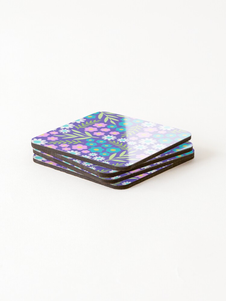 Thumbnail 4 of 5, Coasters (Set of 4), Purple Spring Flower Pattern designed and sold by Awfriers.