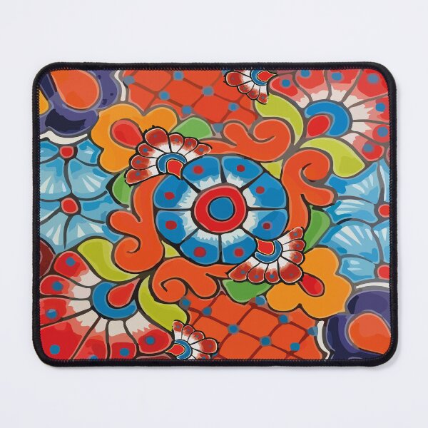 Item preview, Orange azulejo maximalist mexican flowers talavera tiles designed and sold by T-Mex.