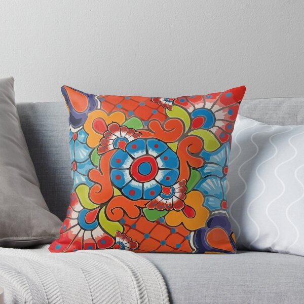 Aperçu de l'œuvre Carreaux talavera fleurs mexicaines maximalistes azulejo orange créée et vendue par T-Mex.