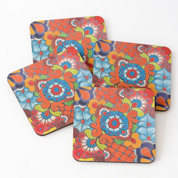 Item preview, Orange azulejo maximalist mexican flowers talavera tiles designed and sold by T-Mex.