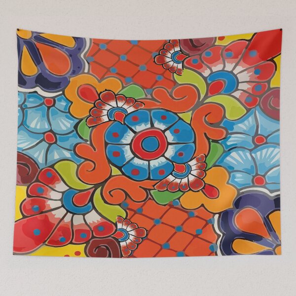 Item preview, Orange azulejo maximalist mexican flowers talavera tiles designed and sold by T-Mex.