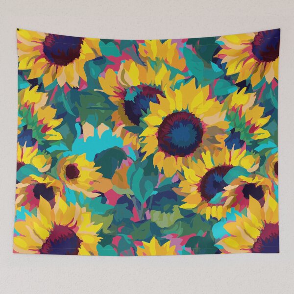Item preview, Organic Sunflowers: Vibrant Cyan & Yellow designed and sold by TopArtsy.