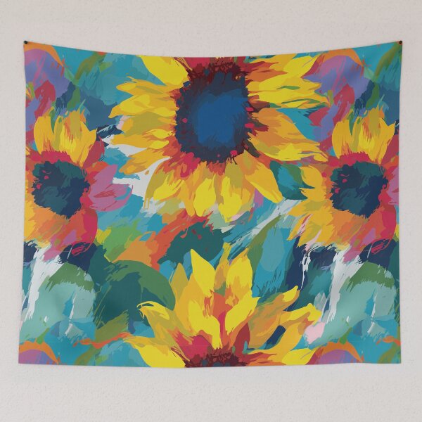 Item preview, Vivid Abstract Sunflowers: Red & Blue designed and sold by TopArtsy.