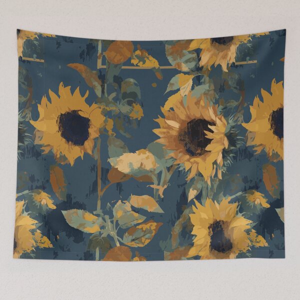 Item preview, Expressive Sunflowers: Teal & Beige designed and sold by TopArtsy.