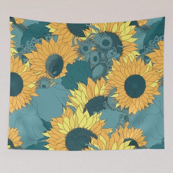 Item preview, Nostalgic Sunflower Pattern: Yellow & Teal designed and sold by TopArtsy.