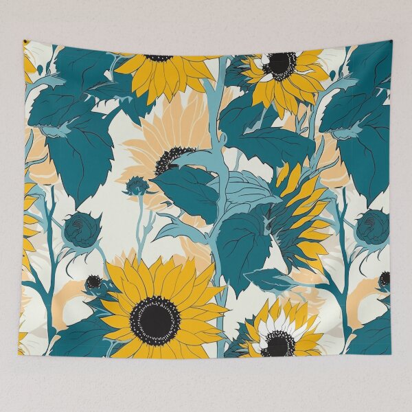 Item preview, Sunflower Shaped Canvas: Turquoise & Amber designed and sold by TopArtsy.