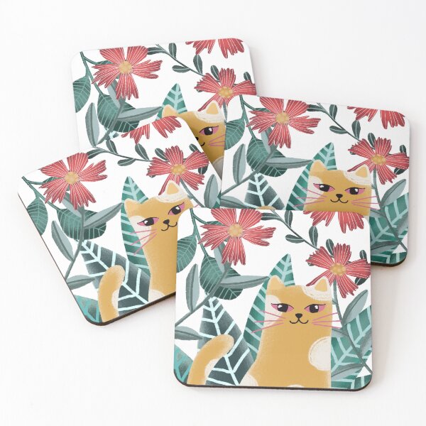 Item preview, Yellow cat and red florals designed and sold by pinkyfish1010.