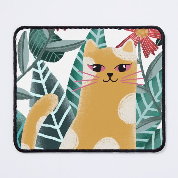 Item preview, Yellow cat and red florals designed and sold by pinkyfish1010.