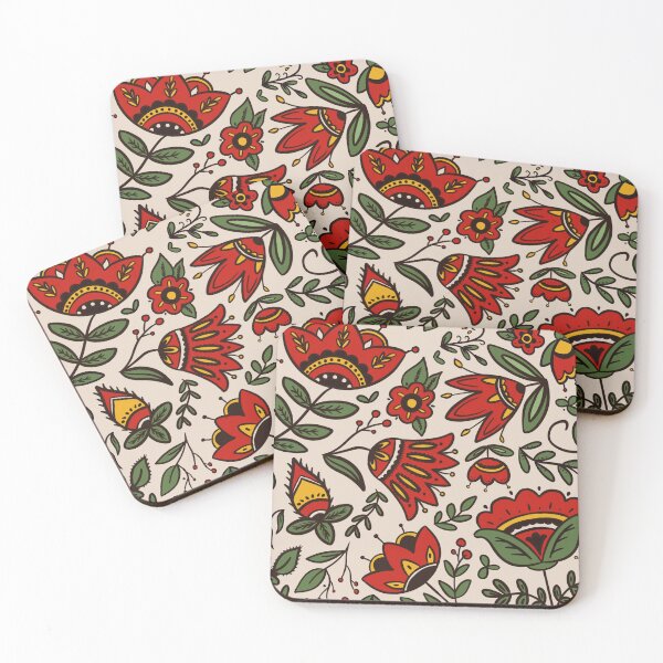 Item preview, Folk art botanical pattern designed and sold by scrambledpegs.