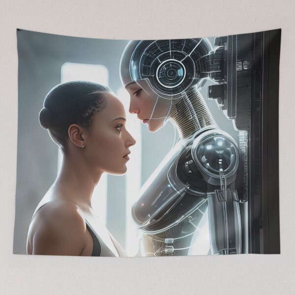 Item preview, Robot Love Story - Woman and Machine designed and sold by The AI Art Gallery.