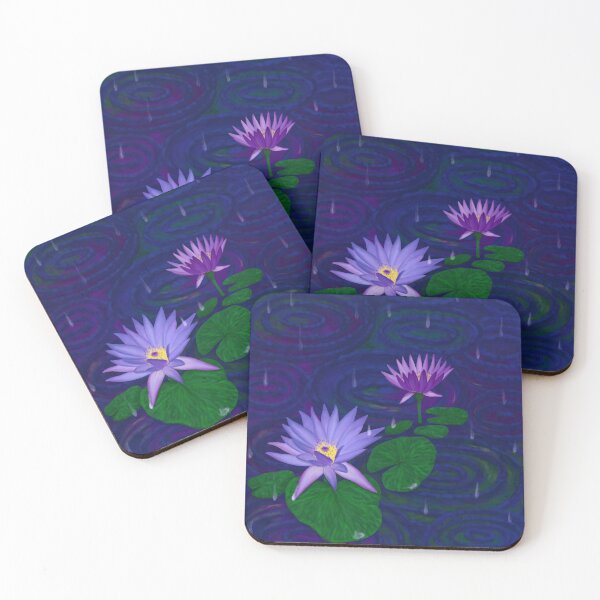 Item preview, Water lilies in the rain designed and sold by LeilaWarneArt.