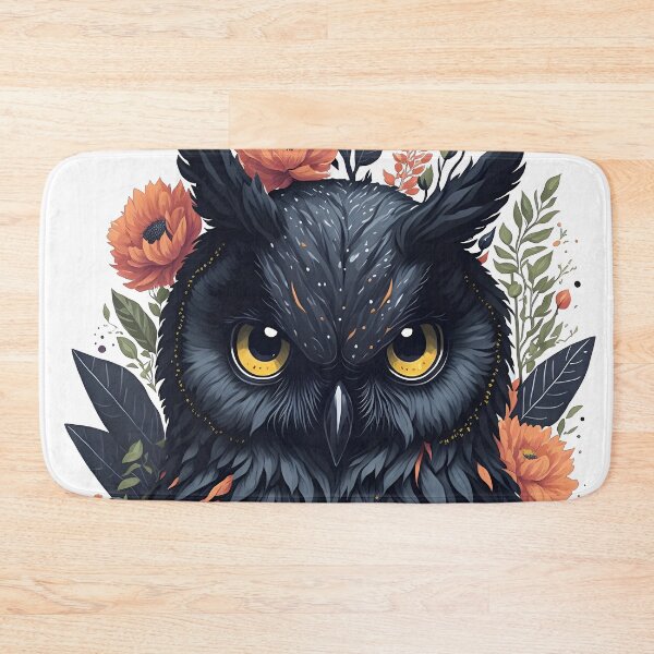 Item preview, Whimsical Black Owl Watercolor Art with Vibrant Flowers and Leaves designed and sold by AndyNgn.