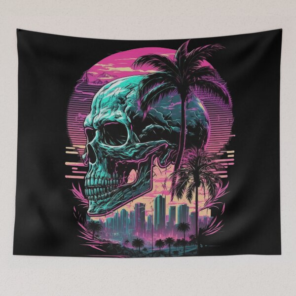 Item preview, Chill Synthwave Skull Skyscraper Sunset designed and sold by SamuraiSwords.