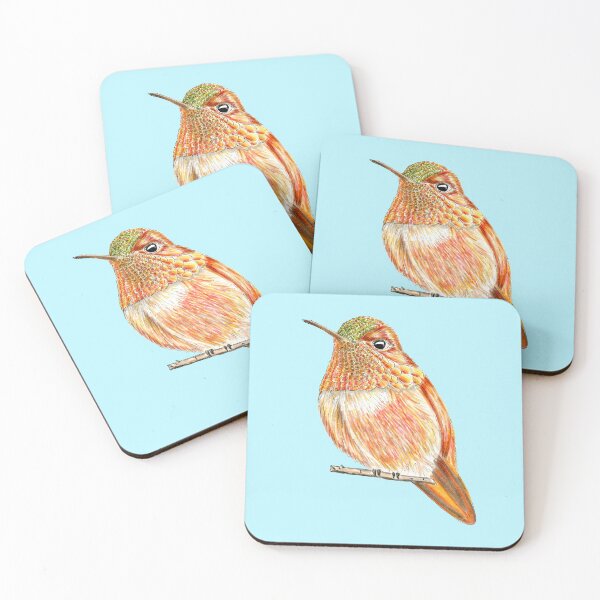 Item preview, Perched Orange Roufus Hummingbird Aqua Background designed and sold by Sockstomistic.