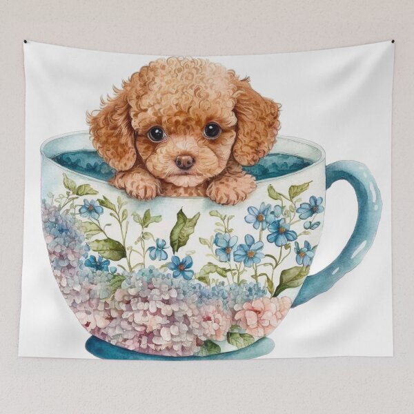 Item preview, Maltipoo Puppy in Floral Tea Cup designed and sold by ImaginePrintsHQ.