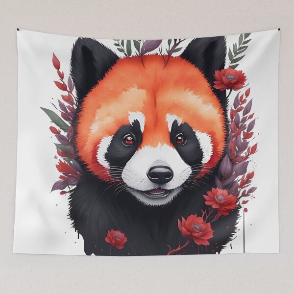Item preview, Cute Black Red Panda Watercolor Art with Complementary Flowers and Leaves designed and sold by AndyNgn.